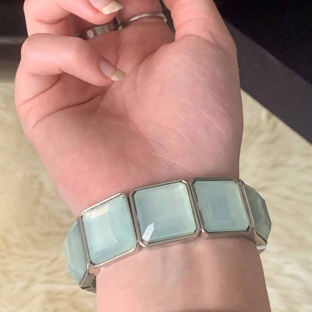 Silver with Light blue gem chunky bracelet